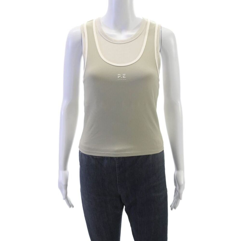 PE Nation Womens Ribbed Layered Westwood Sleeveless Tank Top Beige Size M